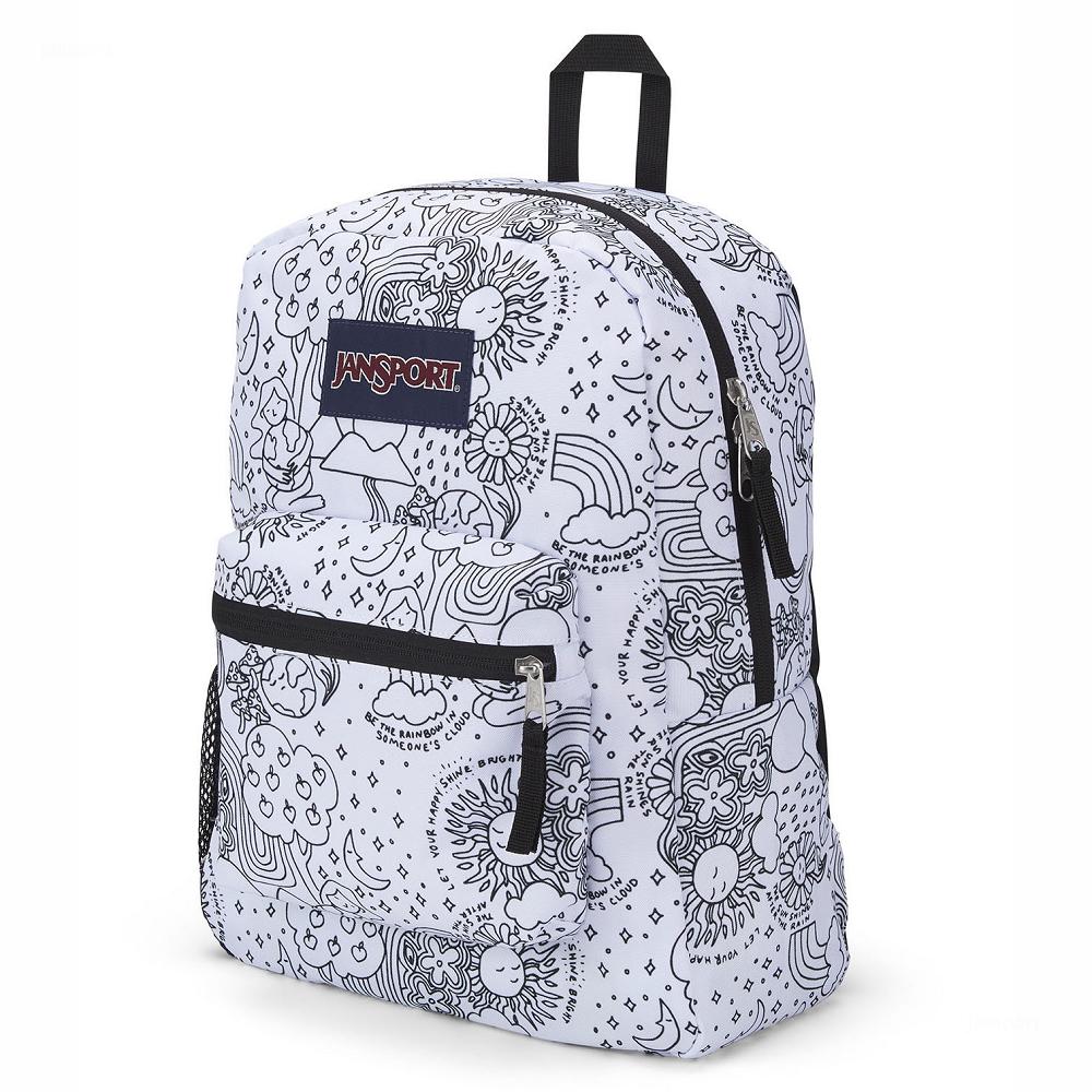 Sac à Dos Scolaire JanSport CROSS TOWN Blanche Noir | USF-48008096